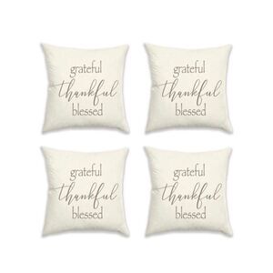 NWT 4 Grateful Thankful Blessed18×18 Ivory Brown Reversible Pillow Cushion Cover